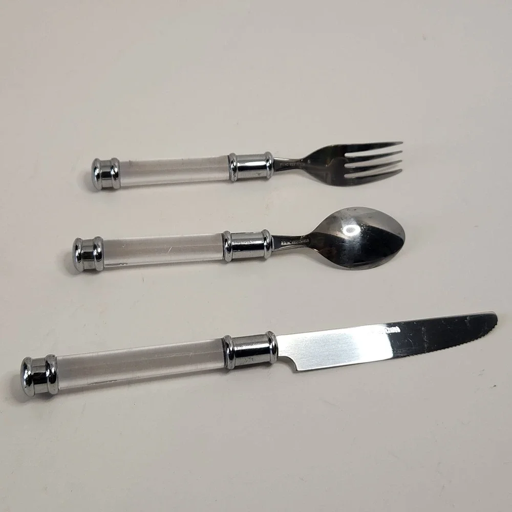 Vintage Clear Lucite Acrylic Handle Stainless Flatware 3 Pc Lot Replacement